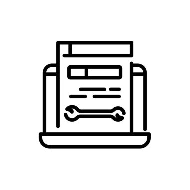 Fixing problem black line icon. Web site on laptop. 