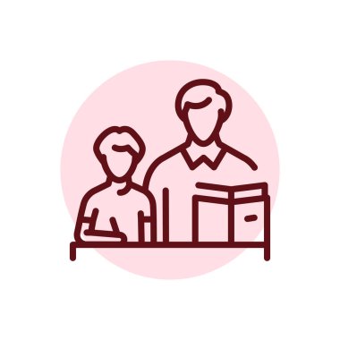 Individual training with tutor olor line icon. Children learning. Pictogram for web page