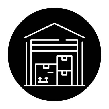 Warehouse with boxes olor line icon. Pictogram for web page.
