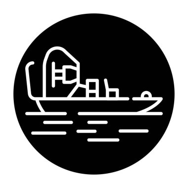 Airboat black line icon. Water activity.