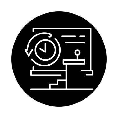 Hall rental black line icon. Conference booth.