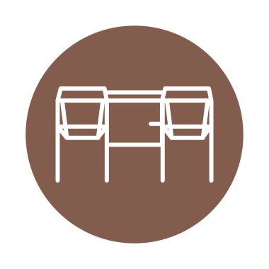 Portable kitchen table and bench line color icon. Isolated vector element.