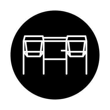 Portable kitchen table and bench line color icon. Isolated vector element.