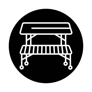 Wooden table and bench line color icon. Isolated vector element.