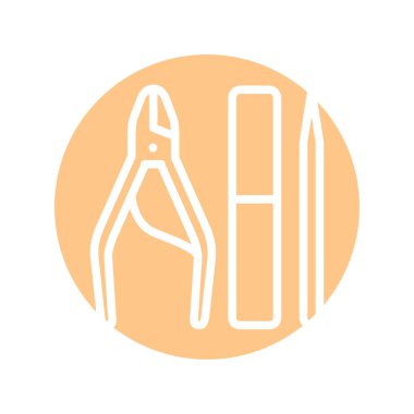 Manikür ve pedikür aletleri renk çizgisi simgesi. İzole vektör ögesi. 