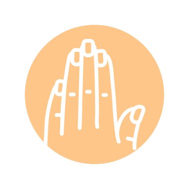 Manikür renkli çizgi ikonu olan kadın eli. İzole vektör ögesi. 