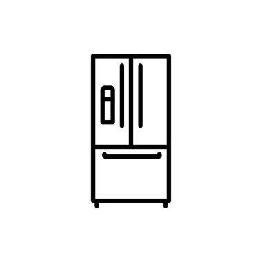 Akıllı buzdolabı siyah çizgi ikonu. Mutfak aygıtı. 