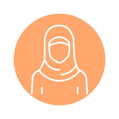 Arabic woman in hijab amira line color icon. Isolated vector element. 