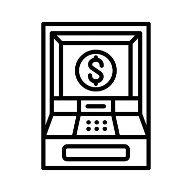 ATM makinesi siyah çizgi simgesi.
