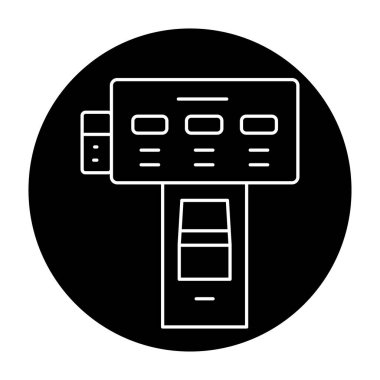 Siyah çizgi ikonuyla otel kontrolü. self servis makinesi