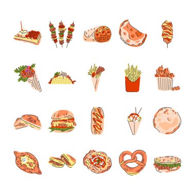 Cartoon street food color elements.  clipart