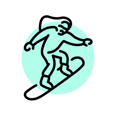 Kayakçı siyah çizgi simgesi. Kışın kayak yapmak.