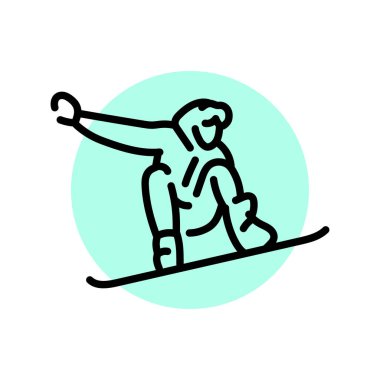 Skier black line icon. Skiing in winter. clipart