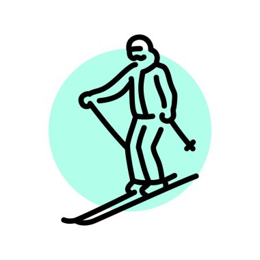 Skier black line icon. Skiing in winter. clipart