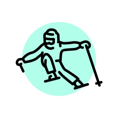 Skier black line icon. Skiing in winter. clipart