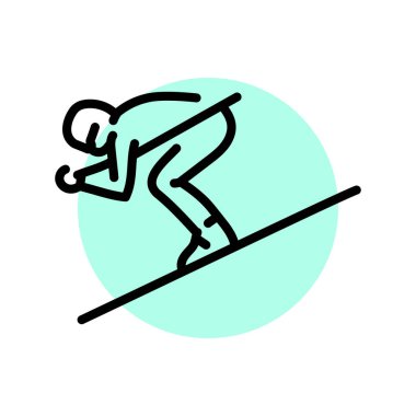 Kayakçı siyah çizgi simgesi. Kışın kayak yapmak.