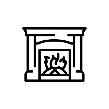 Şömine siyah çizgi ikonu. Doğal element. Web sayfası, mobil uygulama, tanıtım için resim grafiği