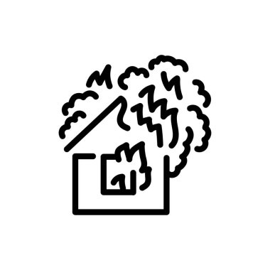 Ev yangını siyah çizgi ikonu. Doğal element. Web sayfası, mobil uygulama, tanıtım için resim grafiği