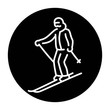 Kayakçı siyah çizgi simgesi. Kışın kayak yapmak.