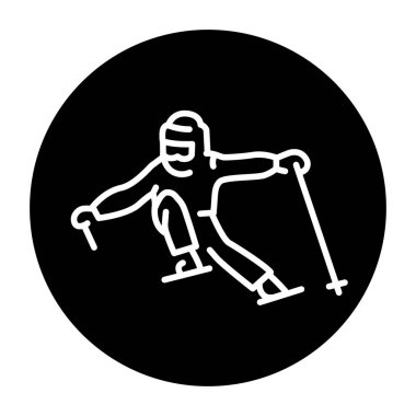 Kayakçı siyah çizgi simgesi. Kışın kayak yapmak.