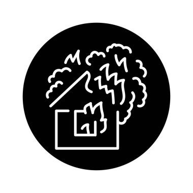 Ev yangını siyah çizgi ikonu. Doğal element. Web sayfası, mobil uygulama, tanıtım için resim grafiği