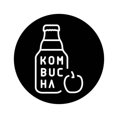 Kombucha homemade tea in bottle. Natural element. Pictogram for web page, mobile app, promo clipart