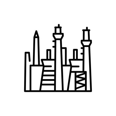 Gaz santrali siyah hat simgesi. Alternatif enerji kaynağı