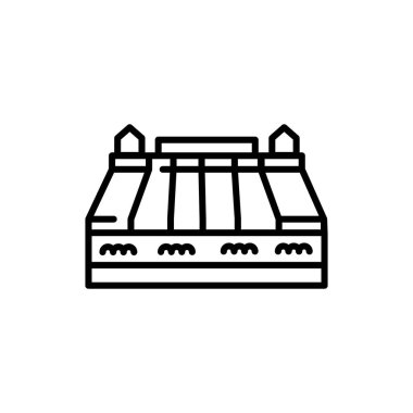 Hydroelectric power plant  black line icon. Alternative energy source clipart