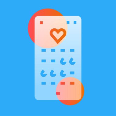 Telefon gözlükçülüğü illüstrasyonunda adet takvimi. Şeffaflık bulanık elementler. Ui katmanlı tasarım. Vektör izole ögesi.