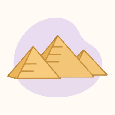 Clean and simple vector artwork of the pyramids of Giza, using warm tones and geometric forms. Suitable for educational, travel, and cultural projects. 