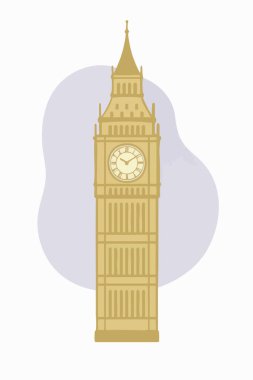 Stylized flat vector of Big Ben clock tower in London, England. Elegant minimalist design with warm tones and abstract background for travel and cultural content. 