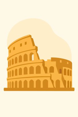 Stylized vector artwork of the Colosseum in Rome, featuring warm earthy tones and minimalist architecture. Ideal for travel, history, and educational materials. 