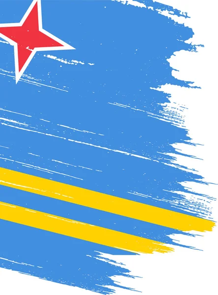 Aruba Flagge Mit Pinselfarbe Auf Weißem Hintergrund — Stockvektor