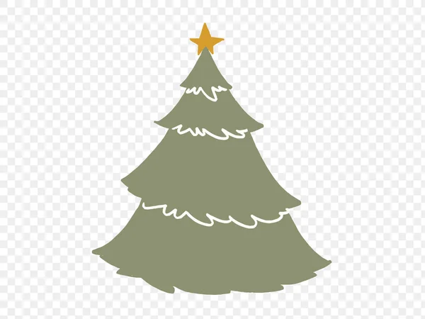 Handgetekende Borstelslag Kerstboom Met Ster Geïsoleerd Png Transparante Achtergrond Grafische — Stockvector