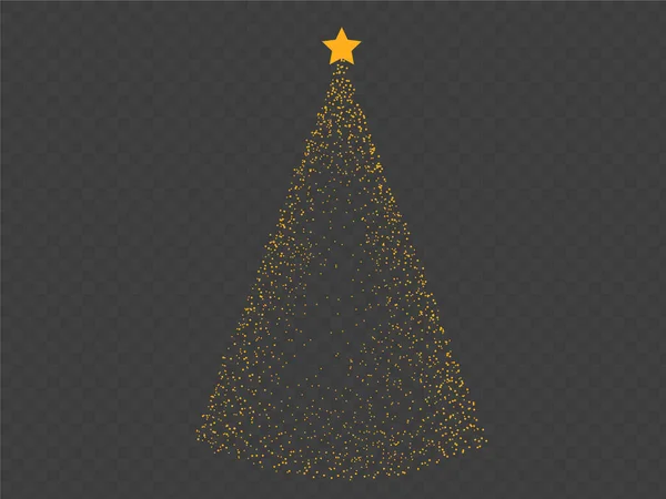 Partículas Brillo Dorado Árbol Navidad Con Estrella Aislada Sobre Fondo — Vector de stock