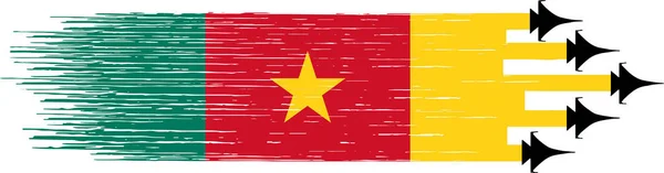 Kamerun Flagge Mit Militärischen Kampfjets Isoliert — Stockvektor