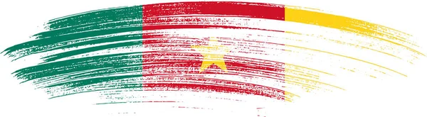 Kamerun Flagge Mit Pinselfarbe Auf Weißem Hintergrund — Stockvektor
