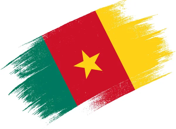 Bandera Camerún Con Pintura Pincel Texturizada Sobre Fondo Blanco — Vector de stock