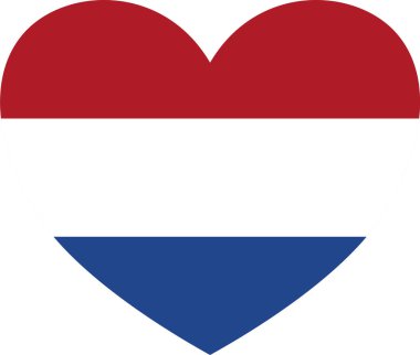 Şeffaf arkaplanda kalp şeklinde Hollanda bayrağı izole edildi