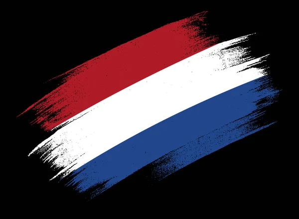 Hollandia Zászló Ecset Festék Texturált Fehér Háttér — Stock Vector