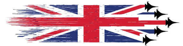 英国国旗 军用喷气式战斗机在平整或透明的情况下隔离 大不列颠的象征 网页设计 矢量模板 — 图库照片