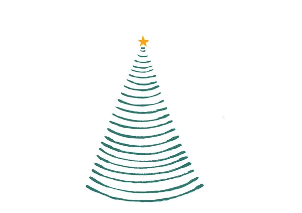 Colpo Pennello Olio Disegnato Mano Albero Natale Con Stella Isolata — Foto Stock
