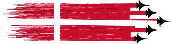 Dánsko Vlajka Vojenskými Stíhacími Tryskami Izolované Pozadí — Stockový vektor