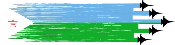 Džibutská Vlajka Vojenskými Stíhacími Tryskami Izolované Pozadí — Stockový vektor