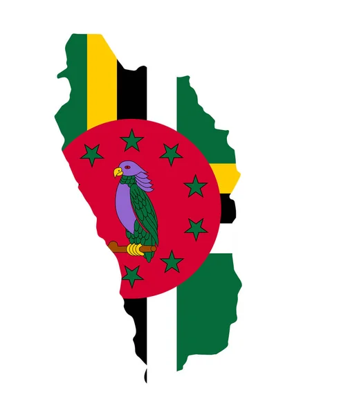 透明な背景の地図上のドミニカの旗 — ストックベクタ