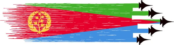 Eritrea Flagge Mit Militärischen Kampfjets Isoliert — Stockvektor
