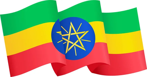 Ethiopia Flag Wave Isolated Png Transparent Background — Stock Vector