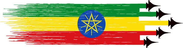 带有隔离背景的军用战斗机的埃塞俄比亚国旗 — 图库矢量图片