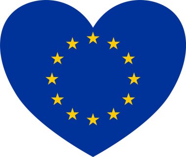 Şeffaf arkaplanda kalp şeklinde Avrupa Birliği bayrağı izole