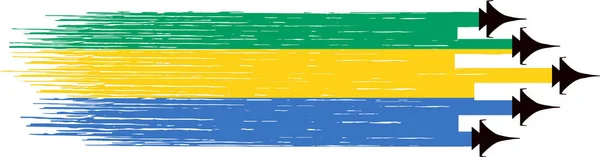 Gabon Vlag Met Militaire Straaljagers Geïsoleerde Achtergrond — Stockvector
